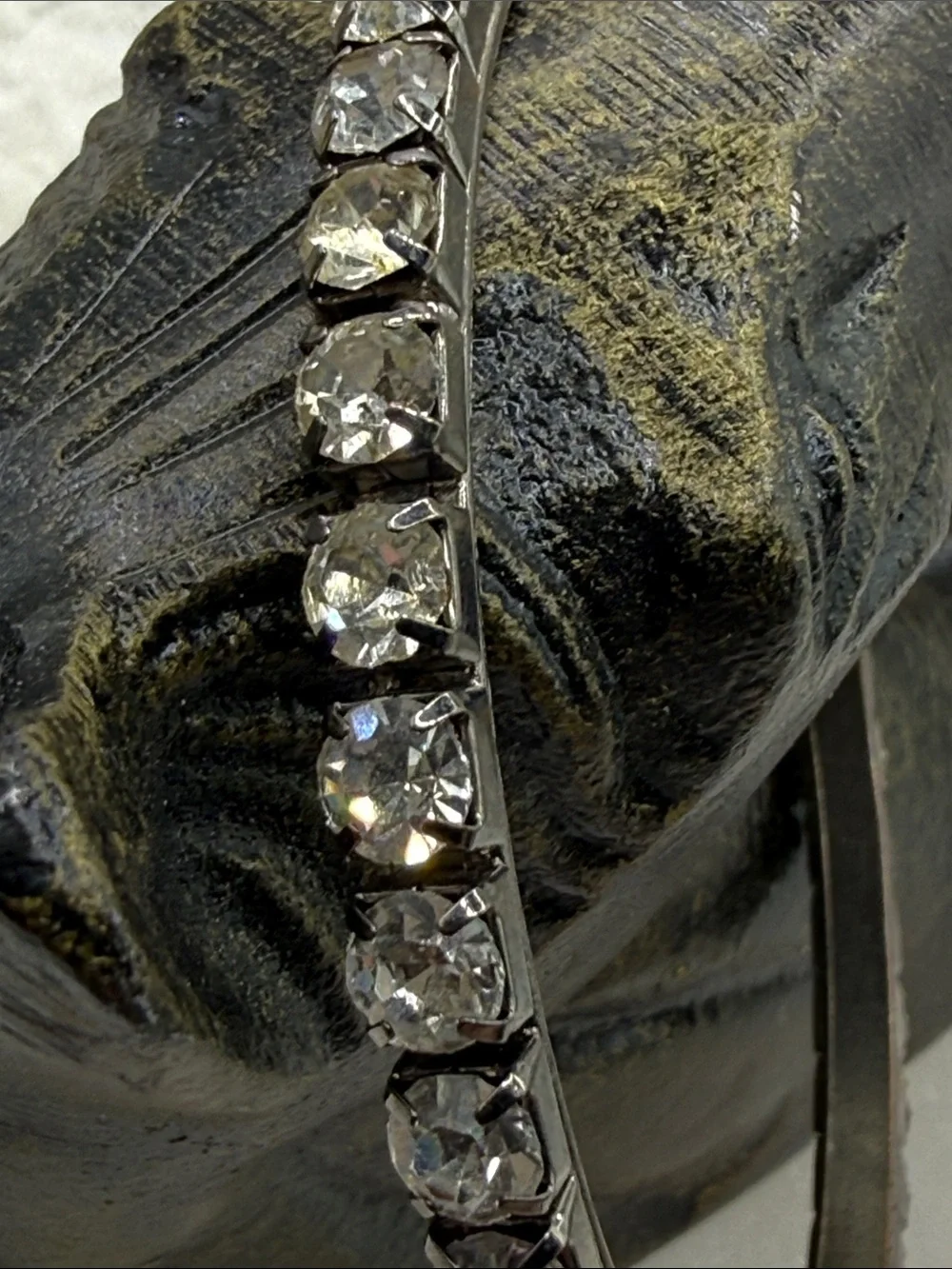 Rhinestone prong set vintage Bracelet - Silver Tone bangle larger stones & size